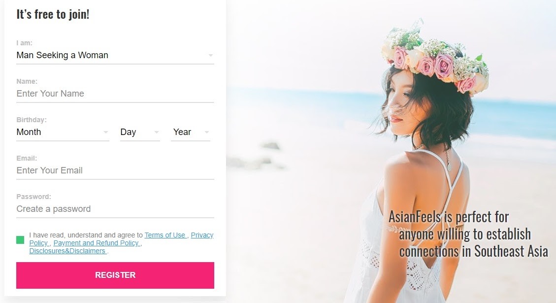Asian Feels Sign Up Process